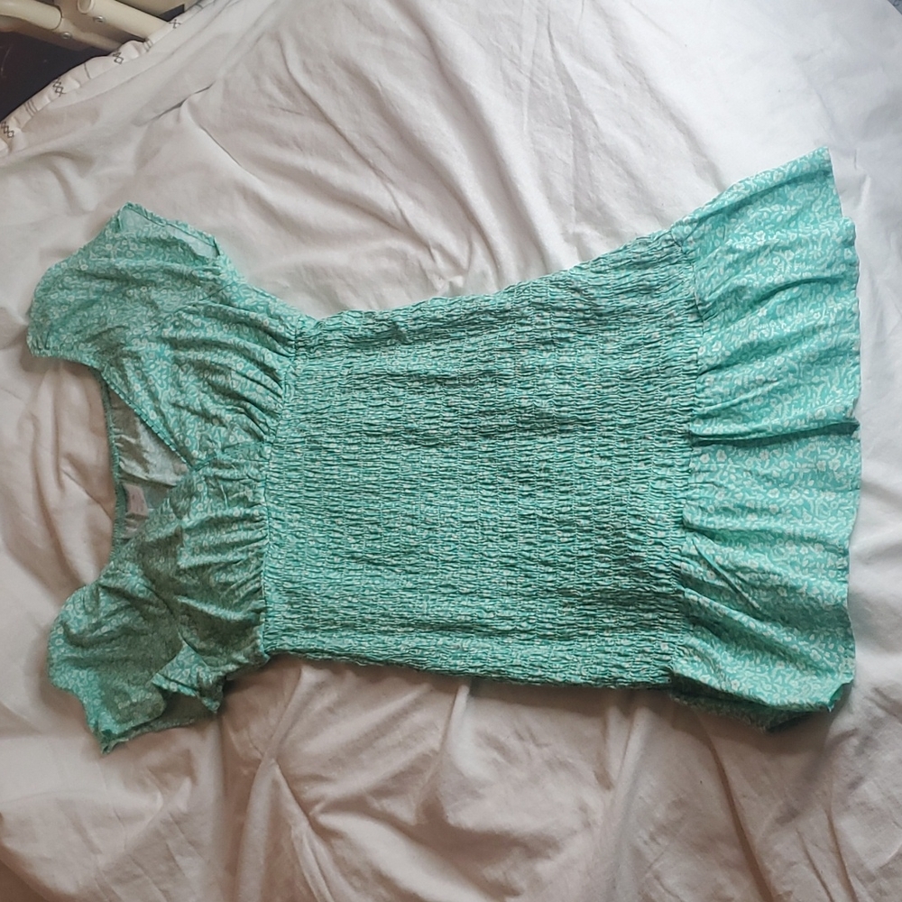 Green floral smocked summer dress medium
